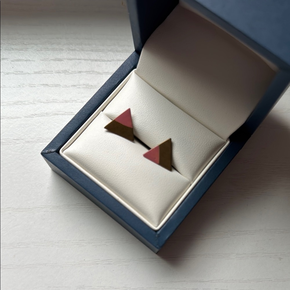 Geometric Triangle Earrings - Pink and Gold